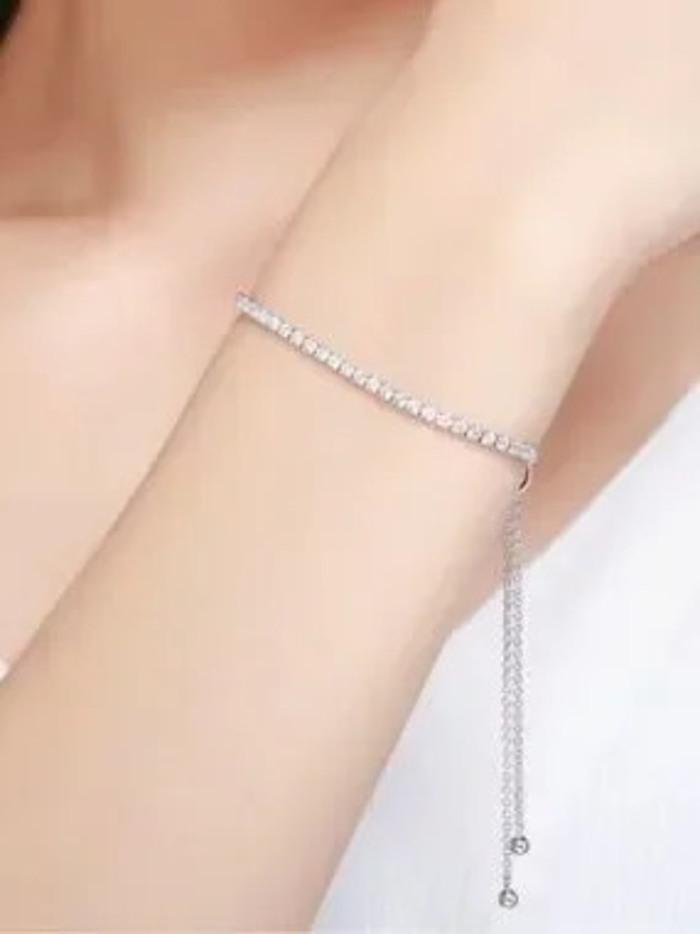 Silver Crystal Tennis Bracelet with Adjustable Dangle